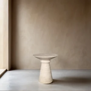 round travertine side table