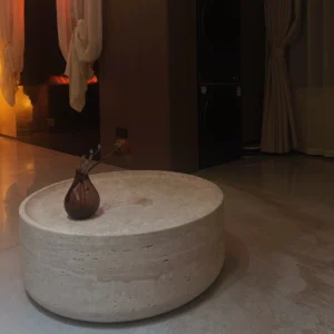 round travertine coffee table