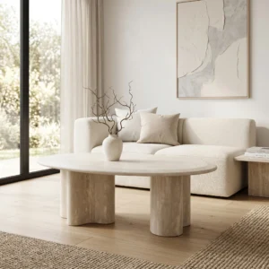 travertine coffee table oval