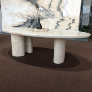 oval travertine coffee table