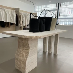 Square travertine table