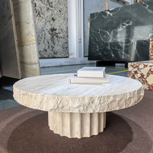 round travertine coffee table