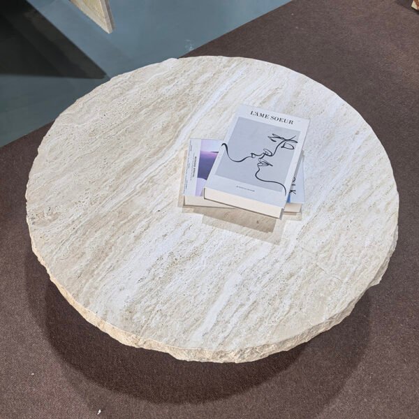 round travertine coffee table
